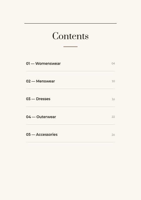 Fashion — Contents page