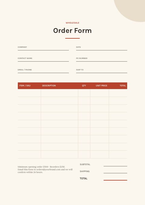 Food & Beverage — Order form page