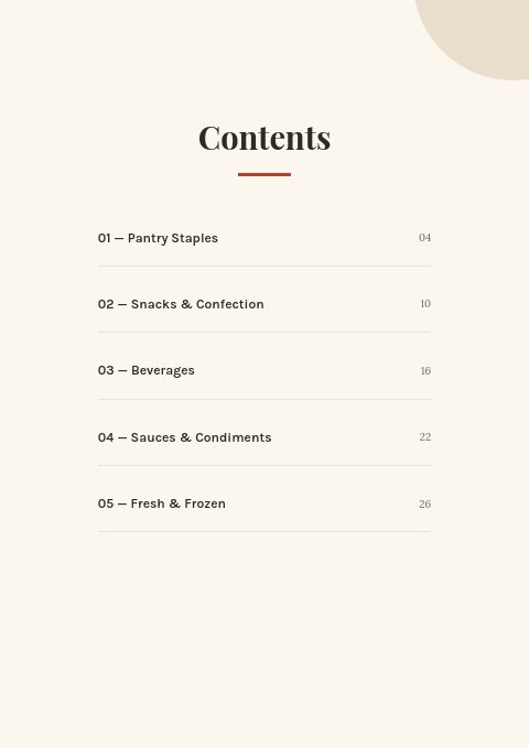 Food & Beverage — Contents page