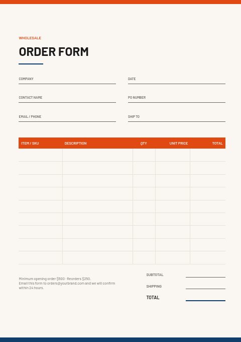 Footwear — Order form page