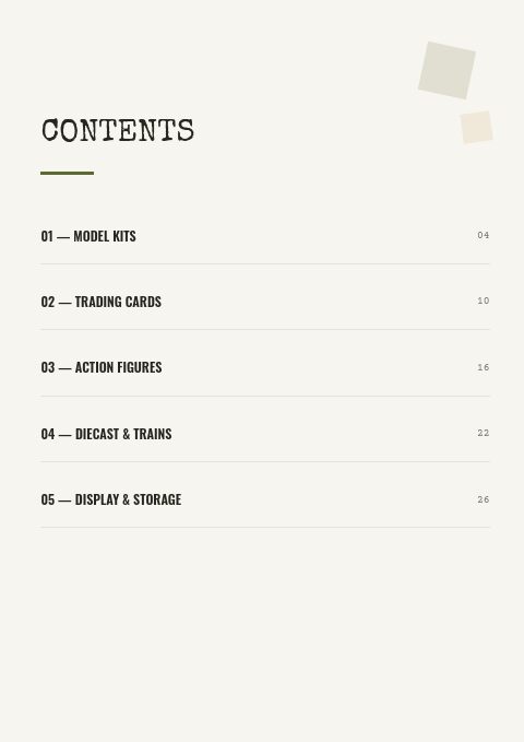 Hobby & Collectibles — Contents page