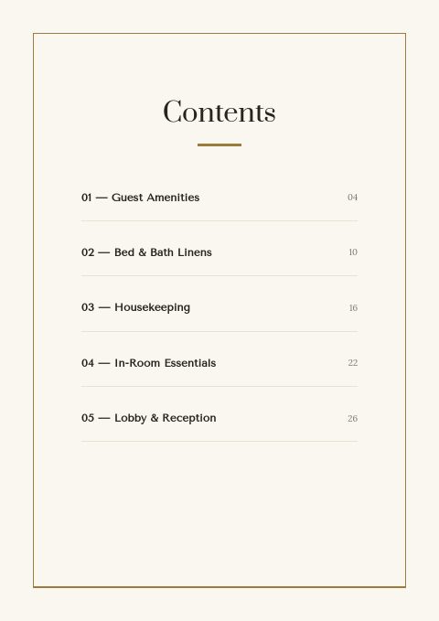 Hotel Supplies — Contents page