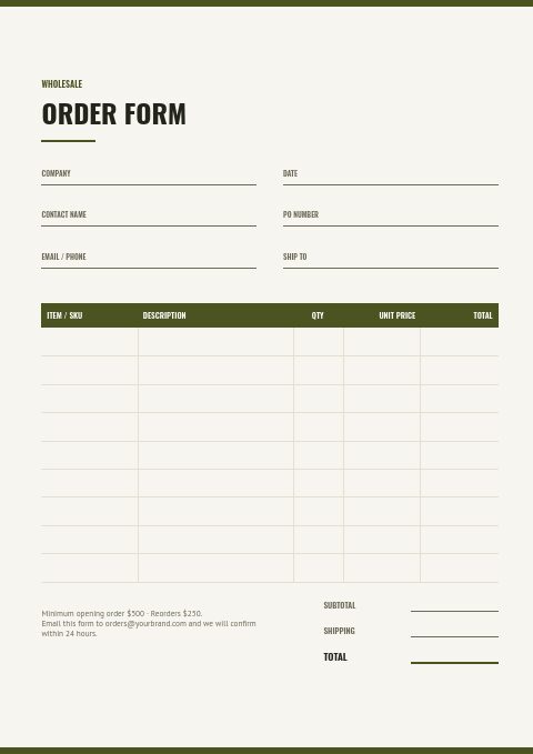 Hunting — Order form page