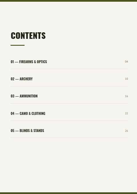 Hunting — Contents page