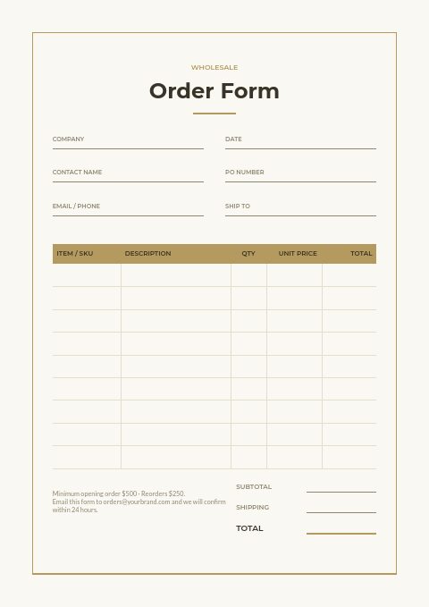 Jewelry — Order form page