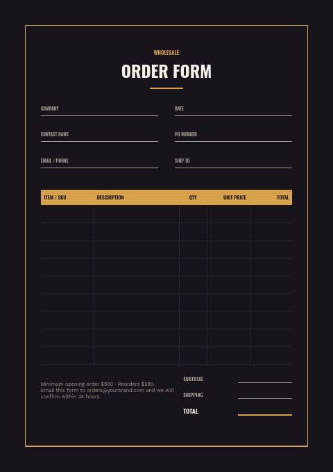 Music & Instruments — Order form page