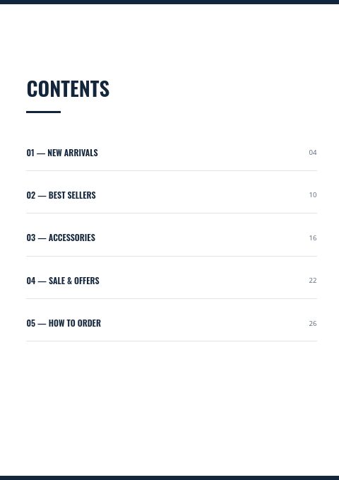 Navy Classic — Contents page