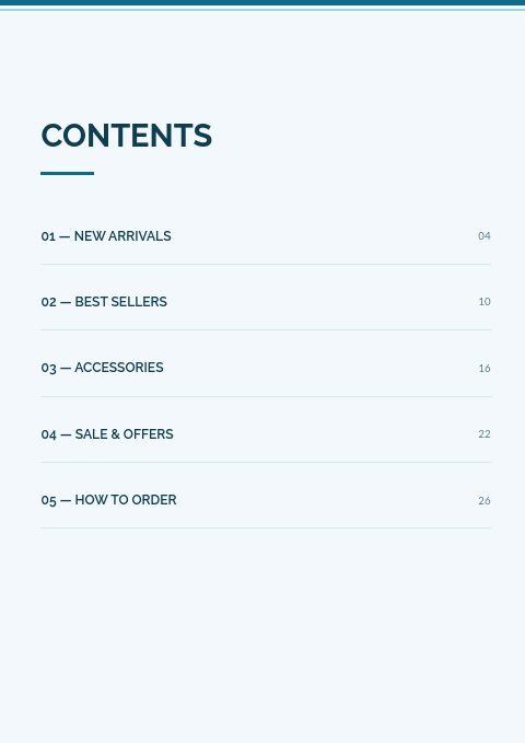 Coastal Blue — Contents page