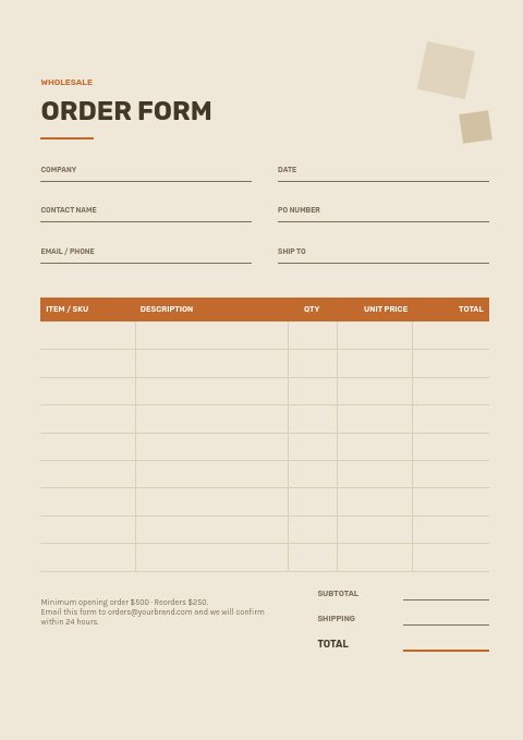 Packaging — Order form page