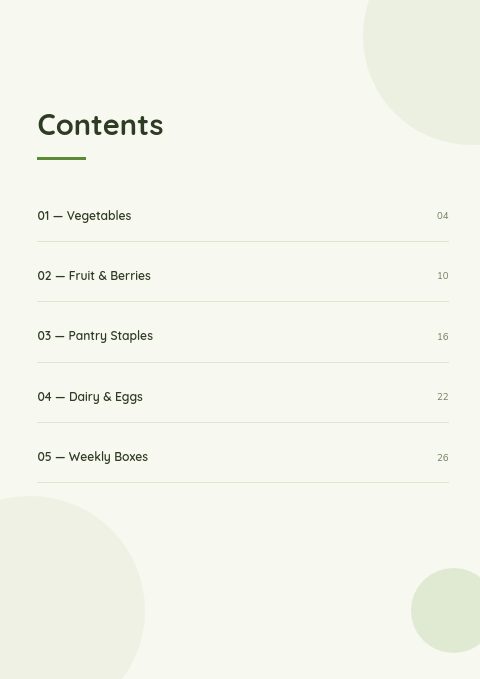 Farm & Fresh — Contents page