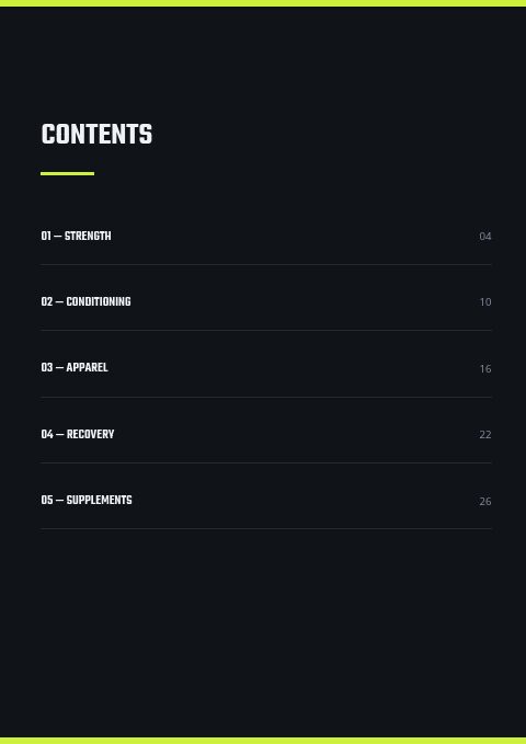 Forge Fitness — Contents page