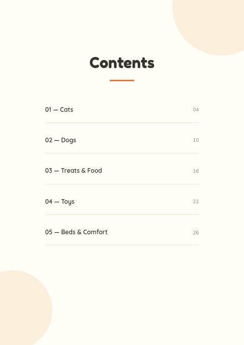 Wag & Whisker — Contents page