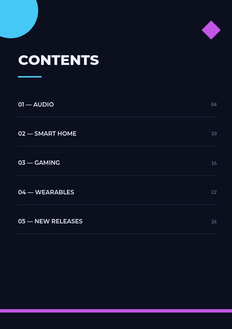 Neon Tech — Contents page