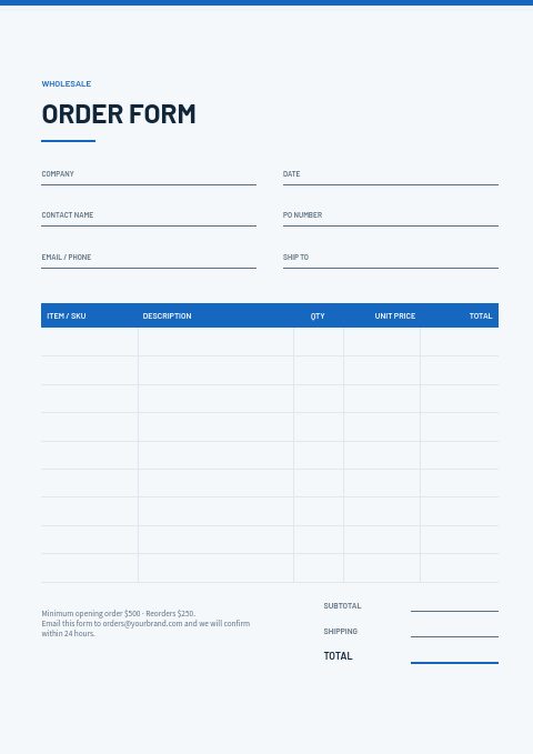 Plumbing Supplies — Order form page