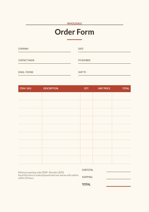 Restaurant Supplies — Order form page