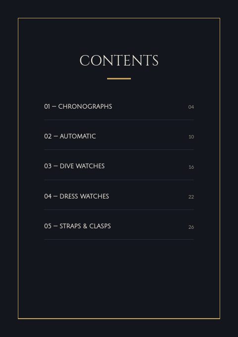 Watches — Contents page